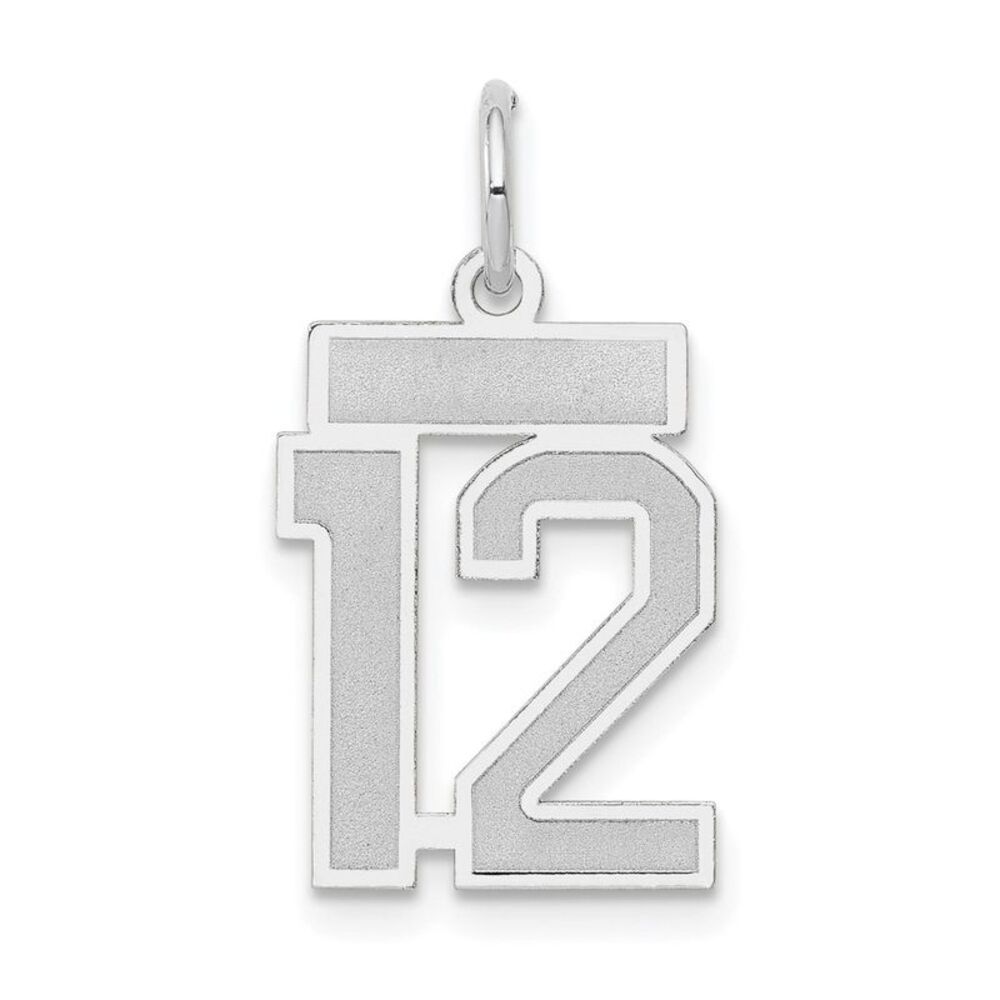 14k White Gold, Jersey Collection, Small Number 12 Pendant